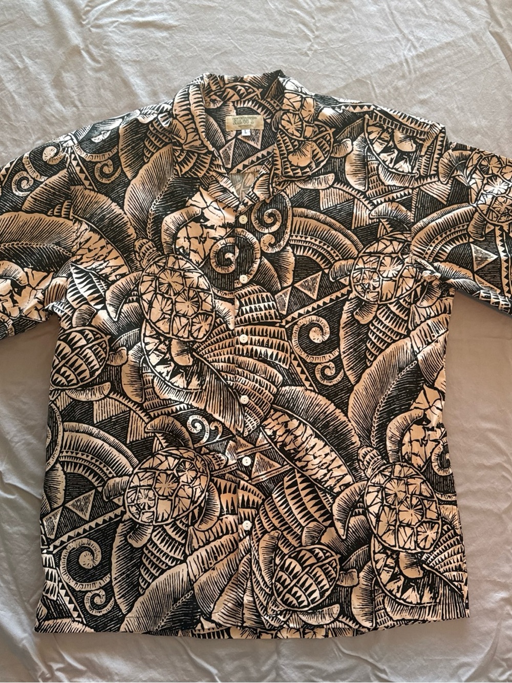 Classic Black & Cream Tropical Print Button-Down Shirt